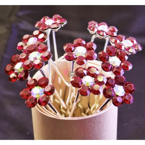 Ac metalic pentru par AC031 Argintiu cu strasuri Rosii